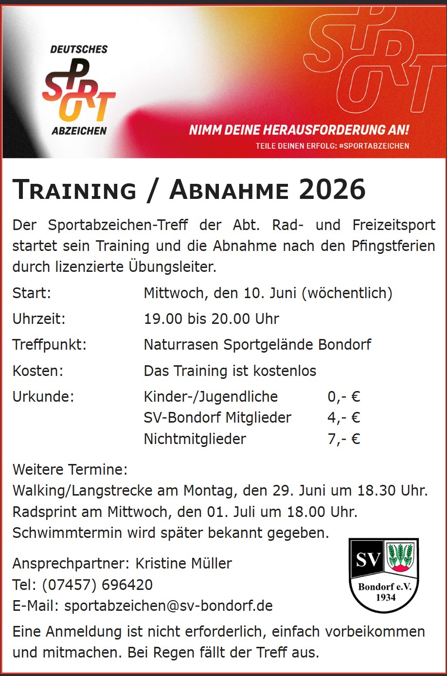 Ankündigung Sportabzeichen-Abnahme 2026